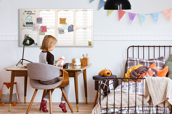 Pizarra magnética de pared con rotulador Planificador semanal con espacio para fotos