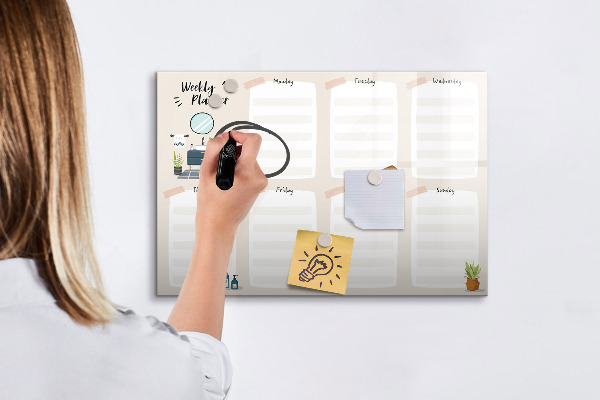 Pizarra magnética de pared con rotulador Planificador semanal con espacio para fotos