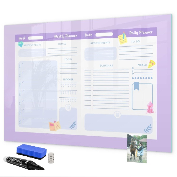 Pizarra magnética de pared con rotulador Planificador semanal con espacio para fotos