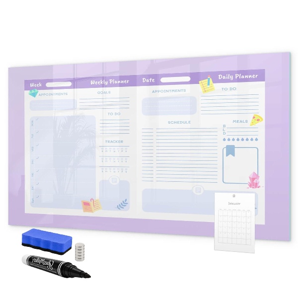Pizarra magnética de pared con rotulador Planificador semanal con espacio para fotos