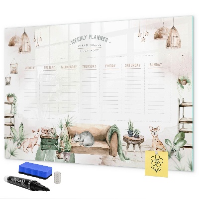 Pizarra magnética de pared con rotulador Planificador semanal estilo jungla urbana