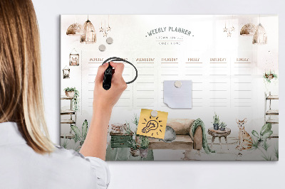 Pizarra magnética de pared con rotulador Planificador semanal estilo jungla urbana