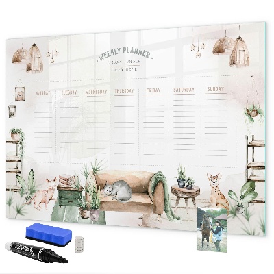 Pizarra magnética de pared con rotulador Planificador semanal estilo jungla urbana