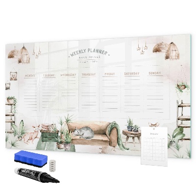 Pizarra magnética de pared con rotulador Planificador semanal estilo jungla urbana