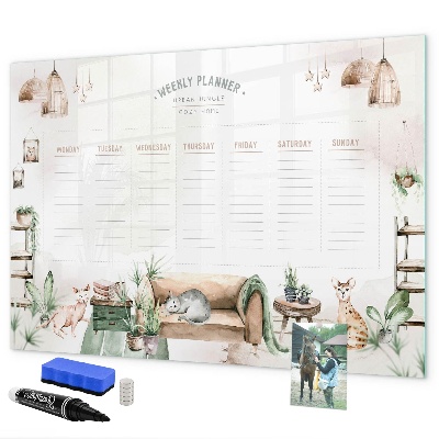 Pizarra magnética de pared con rotulador Planificador semanal estilo jungla urbana