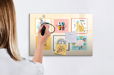 Pizarra magnética de pared con rotulador Collages creativos llenos de emociones positivas