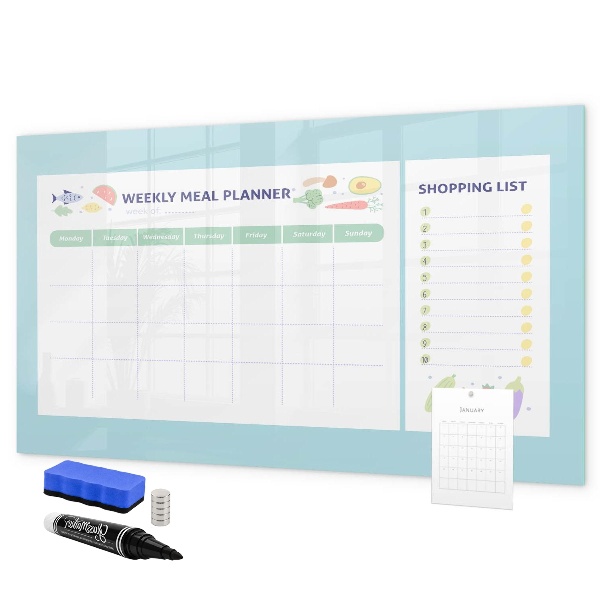Pizarra magnética de pared con rotulador Planificador de comidas y lista de compras