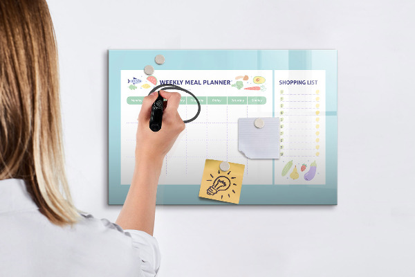 Pizarra magnética de pared con rotulador Planificador de comidas y lista de compras