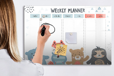 Pizarra magnética de pared con rotulador Agenda semanal con animales adorables