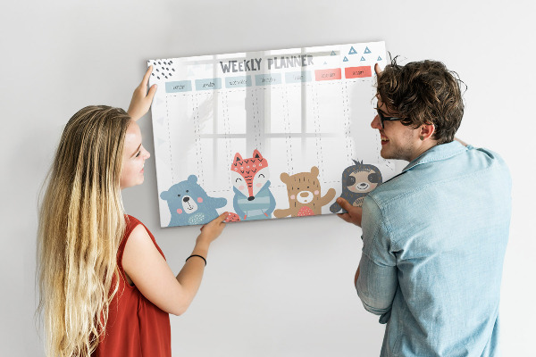 Pizarra magnética de pared con rotulador Agenda semanal con animales adorables