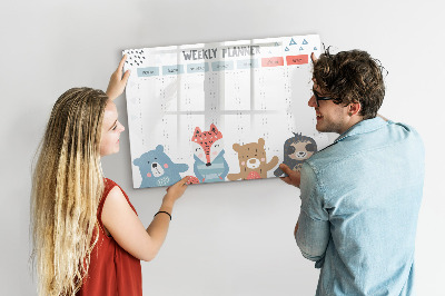 Pizarra magnética de pared con rotulador Agenda semanal con animales adorables