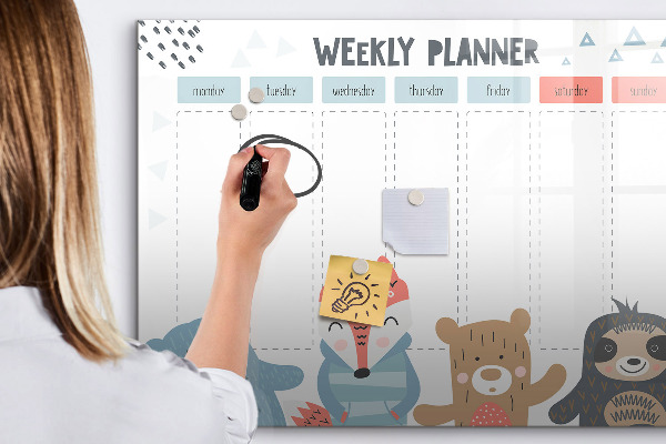 Pizarra magnética de pared con rotulador Agenda semanal con animales adorables