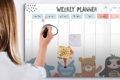 Pizarra magnética de pared con rotulador Agenda semanal con animales adorables