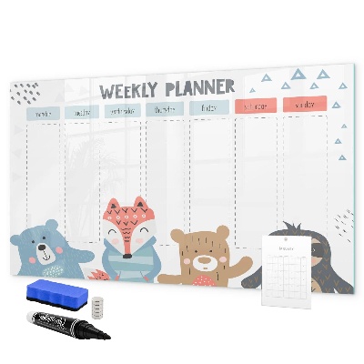 Pizarra magnética de pared con rotulador Agenda semanal con animales adorables