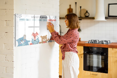 Pizarra magnética de pared con rotulador Agenda semanal con animales adorables
