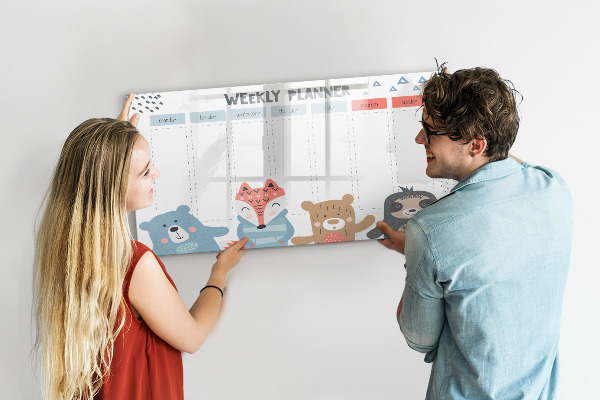 Pizarra magnética de pared con rotulador Agenda semanal con animales adorables