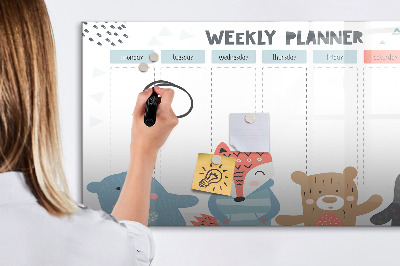 Pizarra magnética de pared con rotulador Agenda semanal con animales adorables