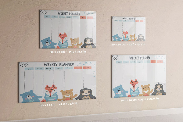 Pizarra magnética de pared con rotulador Agenda semanal con animales adorables