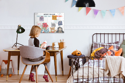 Pizarra magnética de pared con rotulador Agenda semanal con animales adorables