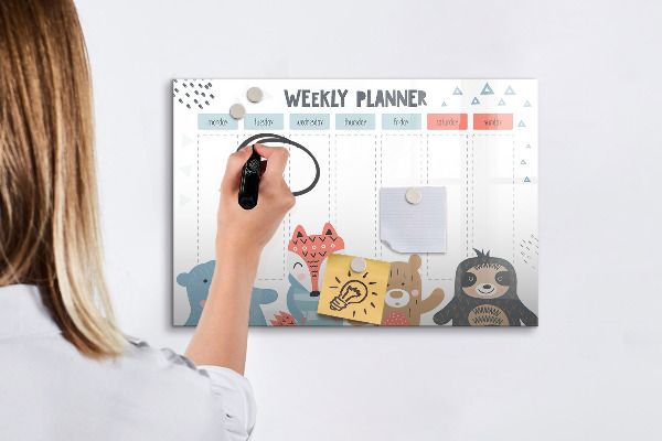Pizarra magnética de pared con rotulador Agenda semanal con animales adorables