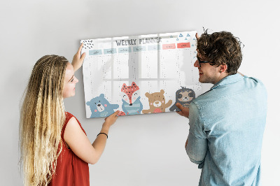 Pizarra magnética de pared con rotulador Agenda semanal con animales adorables