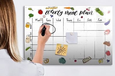 Pizarra borrable de cristal con imanes Plan de comidas para cada semana