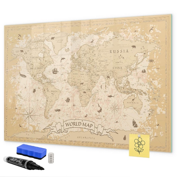 Pizarra borrable de cristal con imanes Mapa del mundo con fotos y accesorios