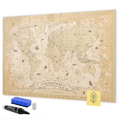 Pizarra borrable de cristal con imanes Mapa del mundo con fotos y accesorios