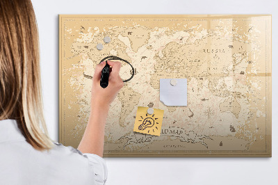 Pizarra borrable de cristal con imanes Mapa del mundo con fotos y accesorios