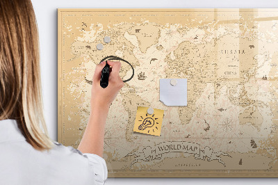 Pizarra borrable de cristal con imanes Mapa del mundo con fotos y accesorios