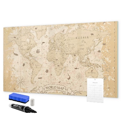 Pizarra borrable de cristal con imanes Mapa del mundo con fotos y accesorios