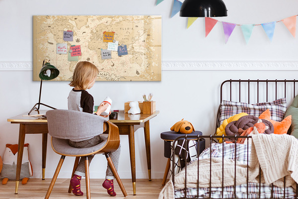 Pizarra borrable de cristal con imanes Mapa del mundo con fotos y accesorios
