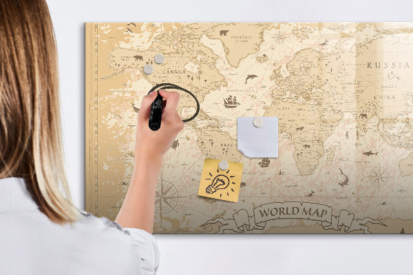 Pizarra borrable de cristal con imanes Mapa del mundo con fotos y accesorios
