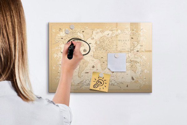 Pizarra borrable de cristal con imanes Mapa del mundo con fotos y accesorios