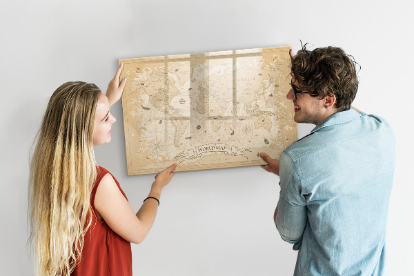 Pizarra borrable de cristal con imanes Mapa del mundo con fotos y accesorios