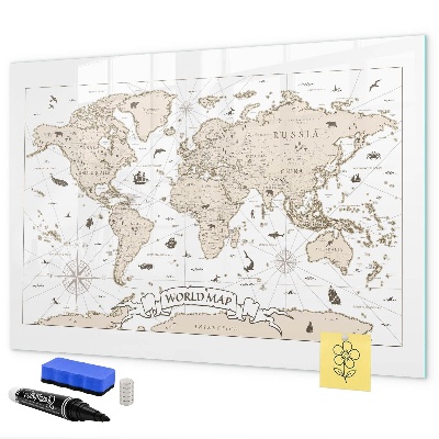 Pizarra magnética de pared con rotulador Mapa del mundo con ubicaciones de fotos