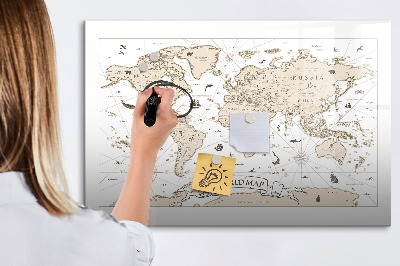 Pizarra magnética de pared con rotulador Mapa del mundo con ubicaciones de fotos