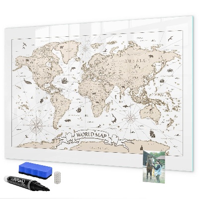 Pizarra magnética de pared con rotulador Mapa del mundo con ubicaciones de fotos