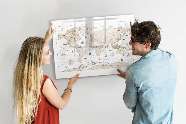 Pizarra magnética de pared con rotulador Mapa del mundo con ubicaciones de fotos
