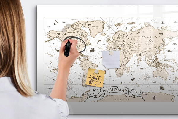 Pizarra magnética de pared con rotulador Mapa del mundo con ubicaciones de fotos
