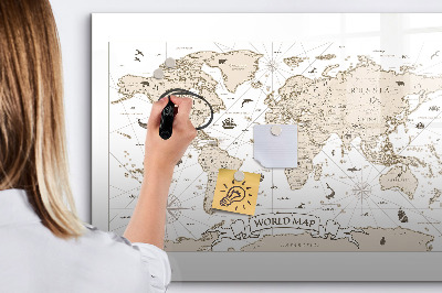 Pizarra magnética de pared con rotulador Mapa del mundo con ubicaciones de fotos