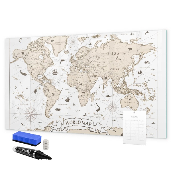 Pizarra magnética de pared con rotulador Mapa del mundo con ubicaciones de fotos