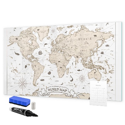 Pizarra magnética de pared con rotulador Mapa del mundo con ubicaciones de fotos