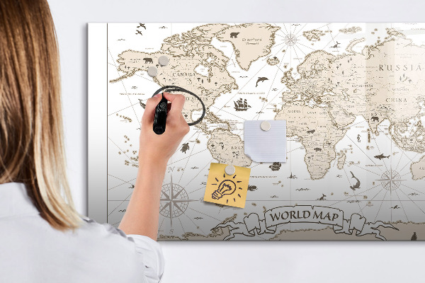 Pizarra magnética de pared con rotulador Mapa del mundo con ubicaciones de fotos