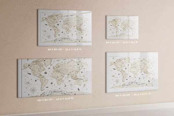 Pizarra magnética de pared con rotulador Mapa del mundo con ubicaciones de fotos