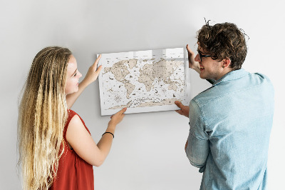 Pizarra magnética de pared con rotulador Mapa del mundo con ubicaciones de fotos