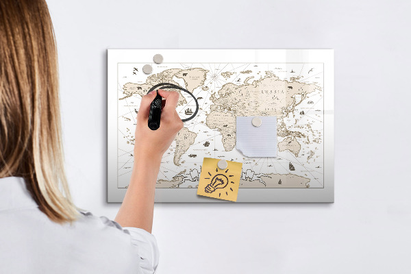 Pizarra magnética de pared con rotulador Mapa del mundo con ubicaciones de fotos
