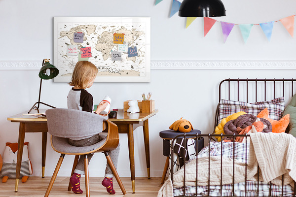 Pizarra magnética de pared con rotulador Mapa del mundo con ubicaciones de fotos