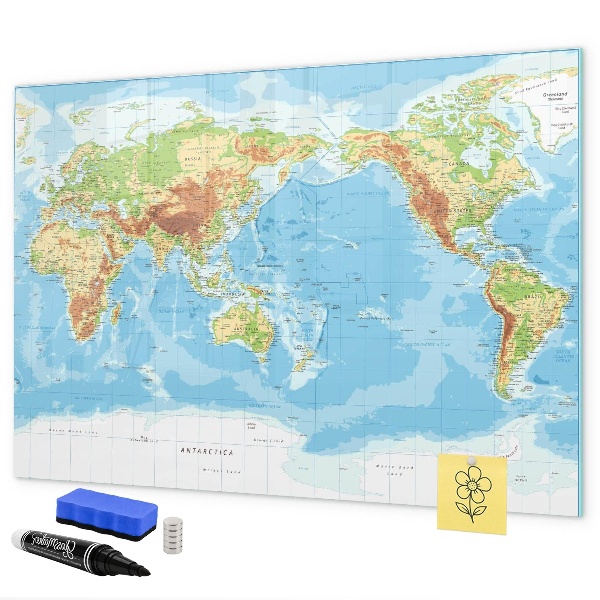 Pizarra borrable de cristal con imanes Mapa del mundo con fotos y accesorios