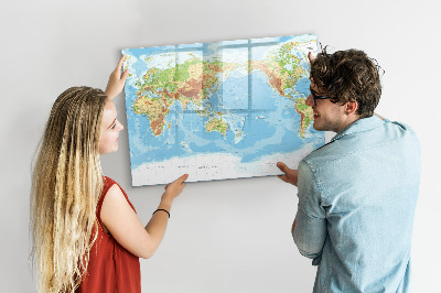 Pizarra borrable de cristal con imanes Mapa del mundo con fotos y accesorios